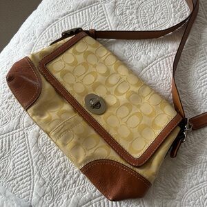 Yellow Monogram Crossbody Bag w/ silver Turnlock & brown leather